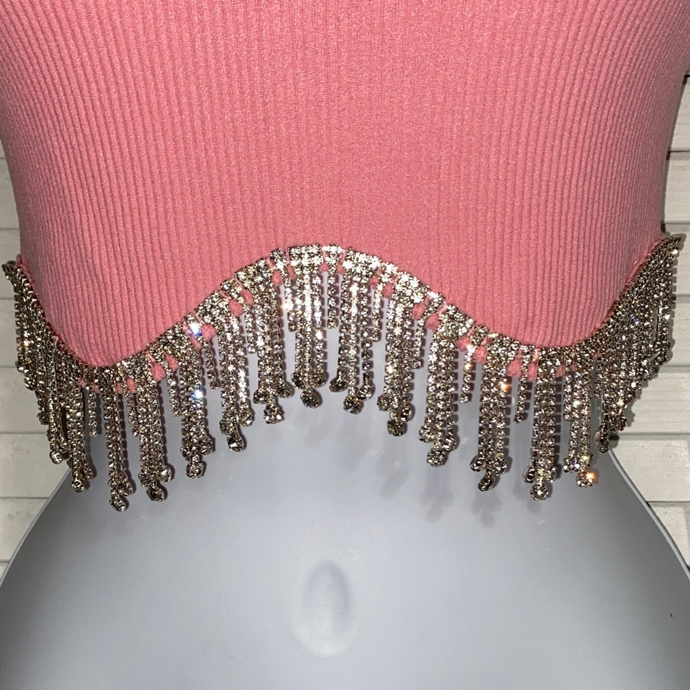 ANWND Pink Sleeveless Top with Rhinestone Fringe! - Picture 3 of 7